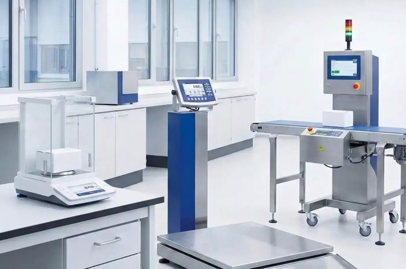 A laboratory and industrial weighing equipment setup, representing precision measurement solutions across manufacturing environments. A laboratory and industrial weighing equipment setup, representing precision measurement solutions across manufacturing environments.